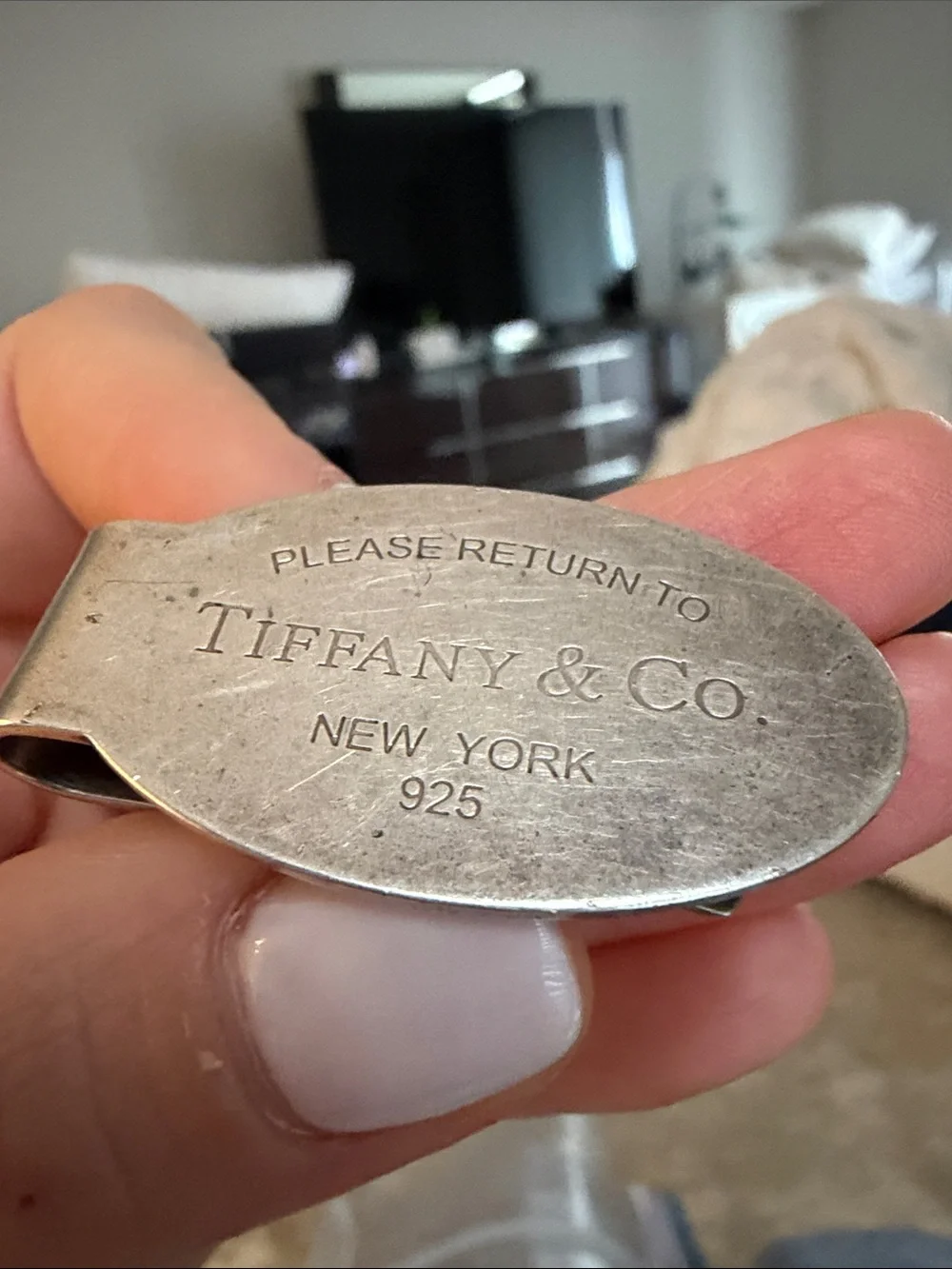 Tiffany & Co. Sterling Silver Oval 'Please Return To' Money Clip - Silver